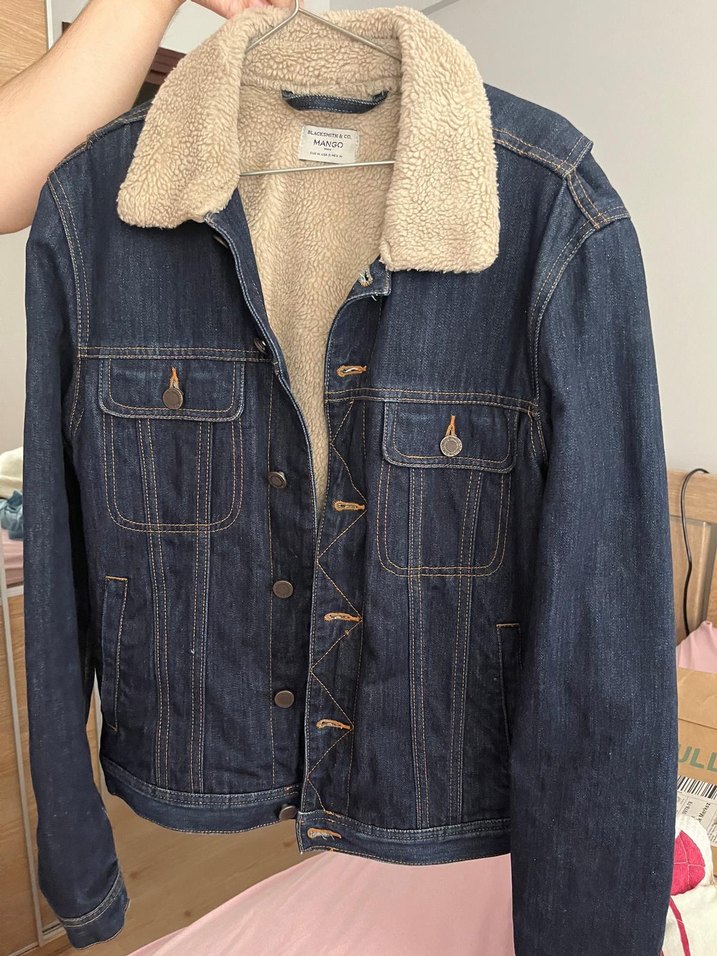 Erkek Lacivert Düğmeli Kürklü Denim Ceket - Görsel 3