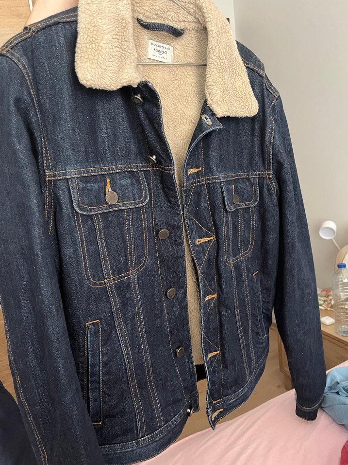 Erkek Lacivert Düğmeli Kürklü Denim Ceket - Görsel 4