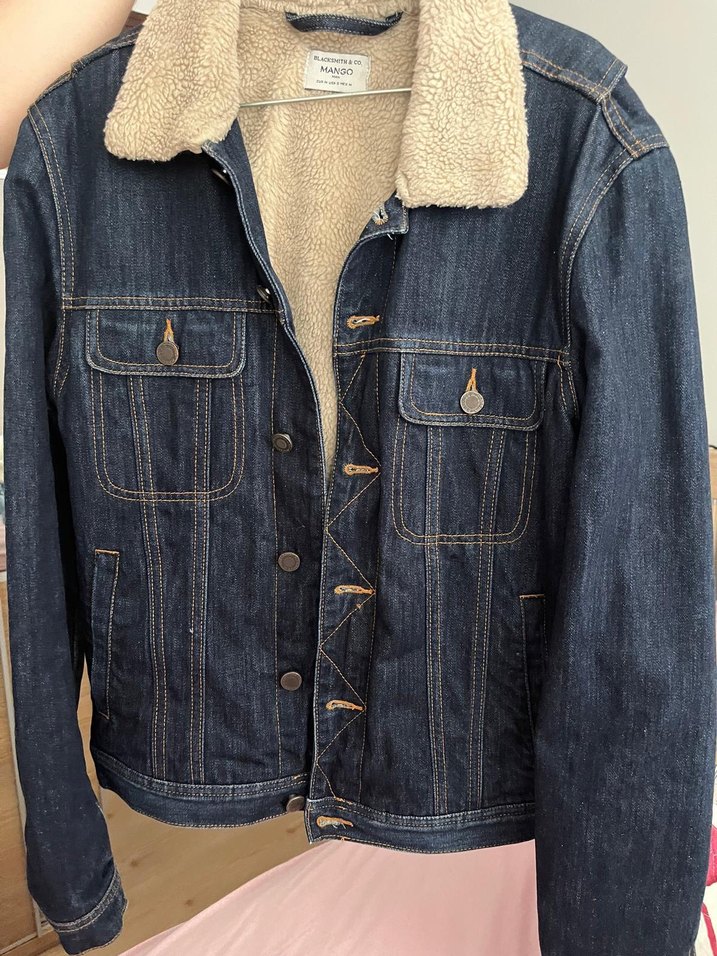 Erkek Lacivert Düğmeli Kürklü Denim Ceket - Görsel 2