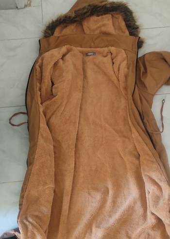 l Beden camel Renk Bej Midi Kaban Kürklü Detaylı