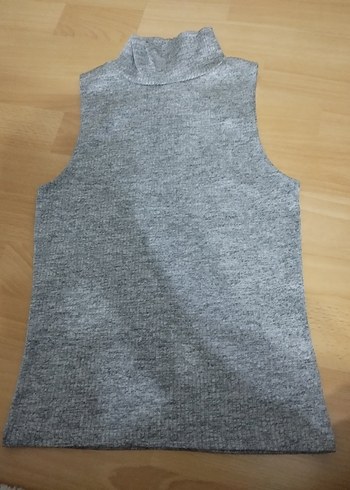 Gri Kadın Balıkçı Yaka Kolsuz Triko Süveter - Görsel 2