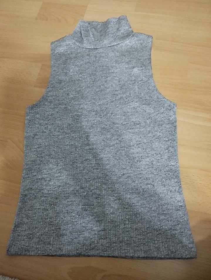 Gri Kadın Balıkçı Yaka Kolsuz Triko Süveter - Görsel 2