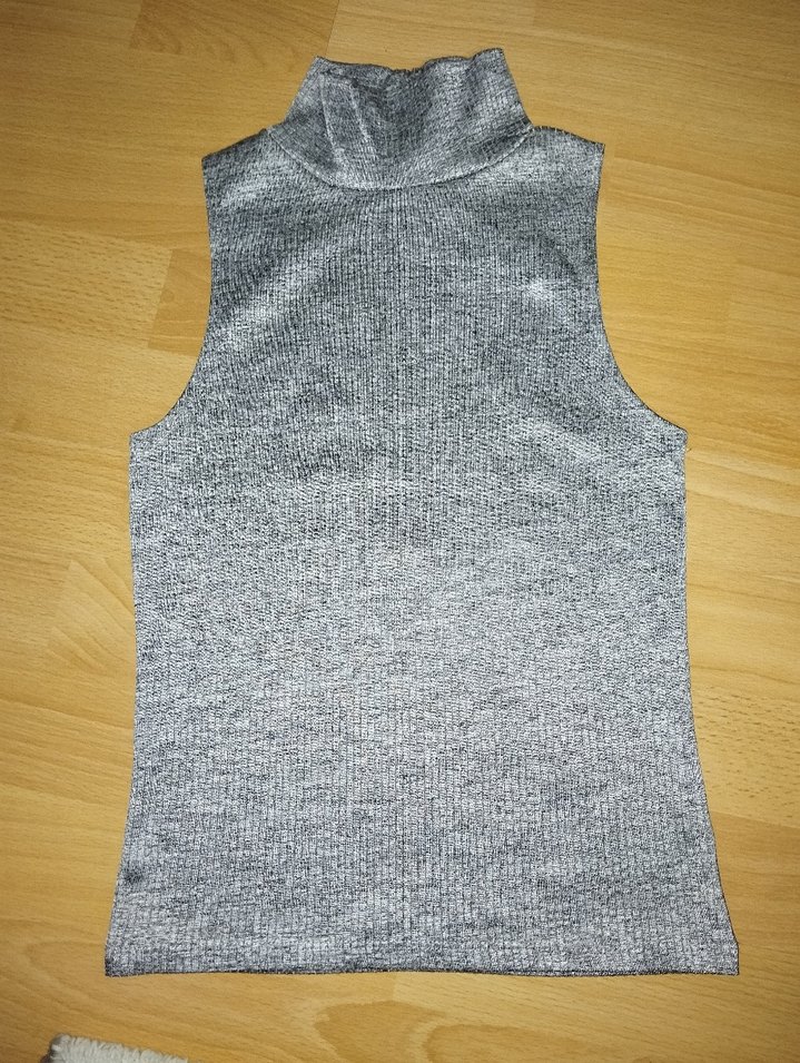 Gri Kadın Balıkçı Yaka Kolsuz Triko Süveter - Görsel 3