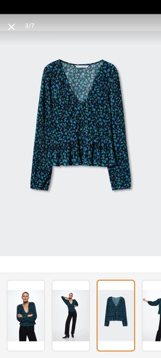 Mavi Pilili V Yakalı Uzun Kollu Bluz - Görsel 2