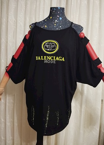 Siyah Balenciaga Baskılı Kısa Kollu  Tişört - Görsel 2