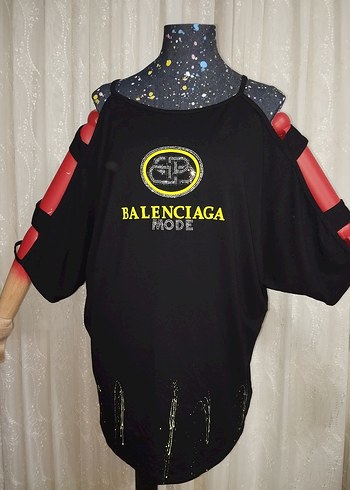 Siyah Balenciaga Baskılı Kısa Kollu  Tişört - Görsel 3