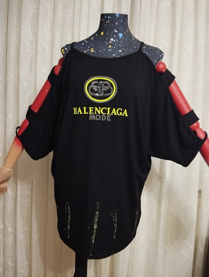 Siyah Balenciaga Baskılı Kısa Kollu  Tişört - Görsel 2