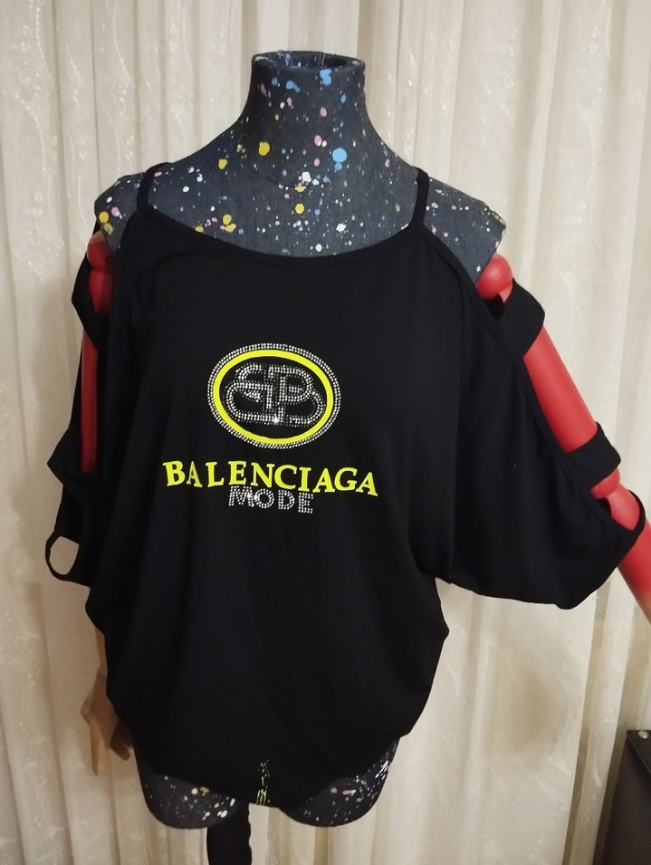 Siyah Balenciaga Baskılı Kısa Kollu  Tişört - Görsel 5