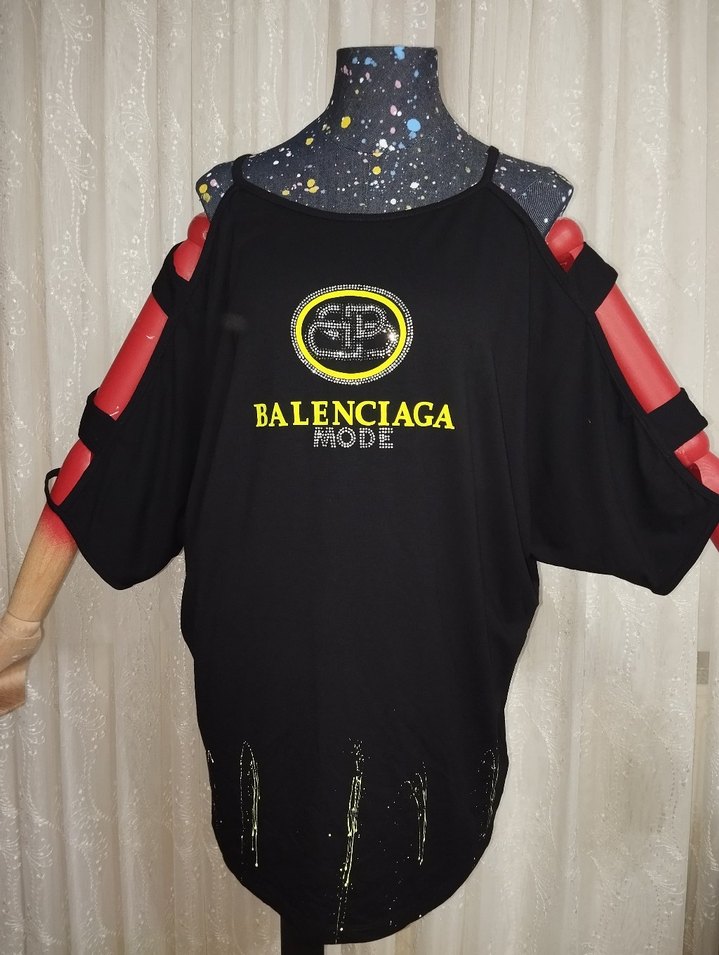 Siyah Balenciaga Baskılı Kısa Kollu  Tişört - Görsel 3