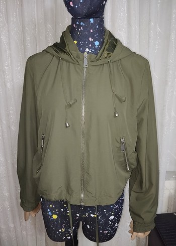 Kadın Haki Fermuarlı Rahat Ceket - Görsel 3