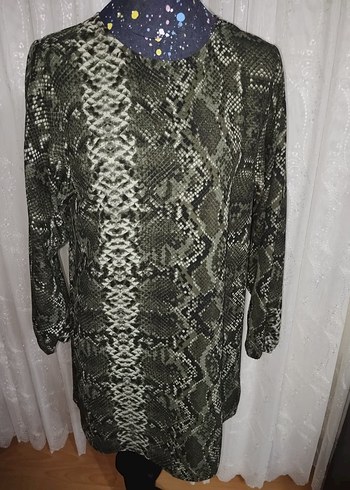 yeşil Yılan Desenli Tunik kısa elbise - Görsel 7