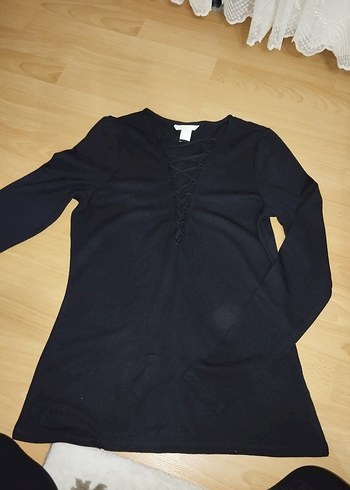 Siyah V Yakalı Uzun Kollu Kadın Bluz - Görsel 4