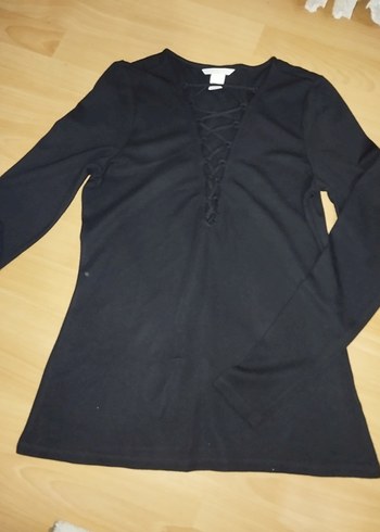 Siyah V Yakalı Uzun Kollu Kadın Bluz - Görsel 5