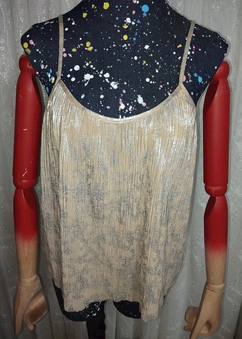 Parlak Bej Pilili Bohem Mini Bluz - Görsel 2