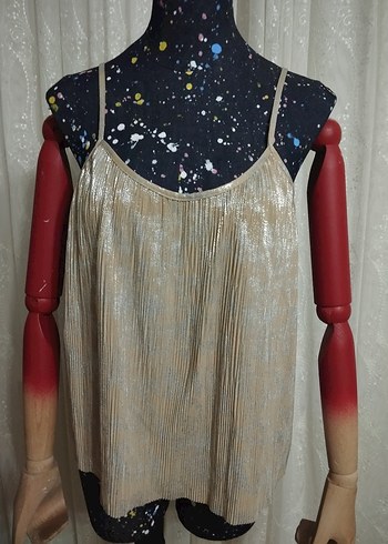 Parlak Bej Pilili Bohem Mini Bluz - Görsel 3