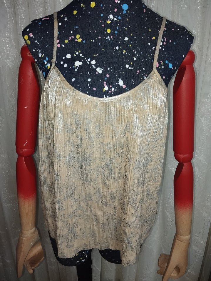 Parlak Bej Pilili Bohem Mini Bluz - Görsel 2