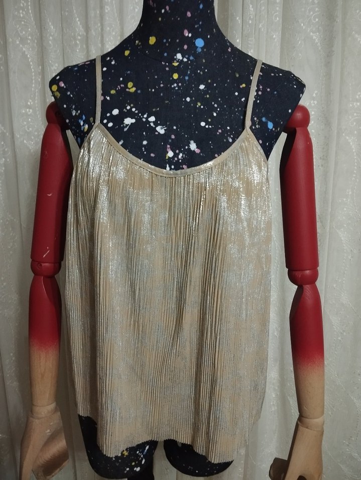 Parlak Bej Pilili Bohem Mini Bluz - Görsel 3