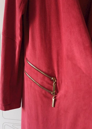 Bordo Süet Uzun Kollu Kadın trençkot ceket - Görsel 3