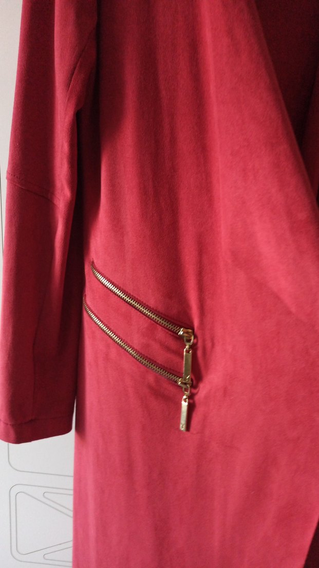 Bordo Süet Uzun Kollu Kadın trençkot ceket - Görsel 3