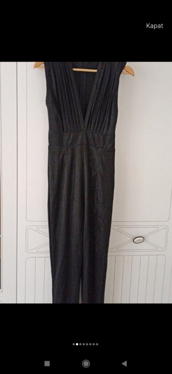 Kadın Siyah Pilili V Yaka abiye tulum - Görsel 3