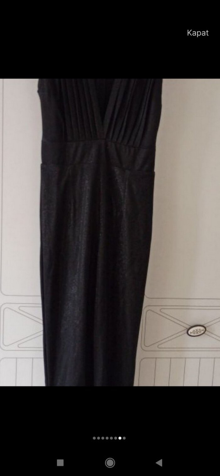 Kadın Siyah Pilili V Yaka abiye tulum - Görsel 5