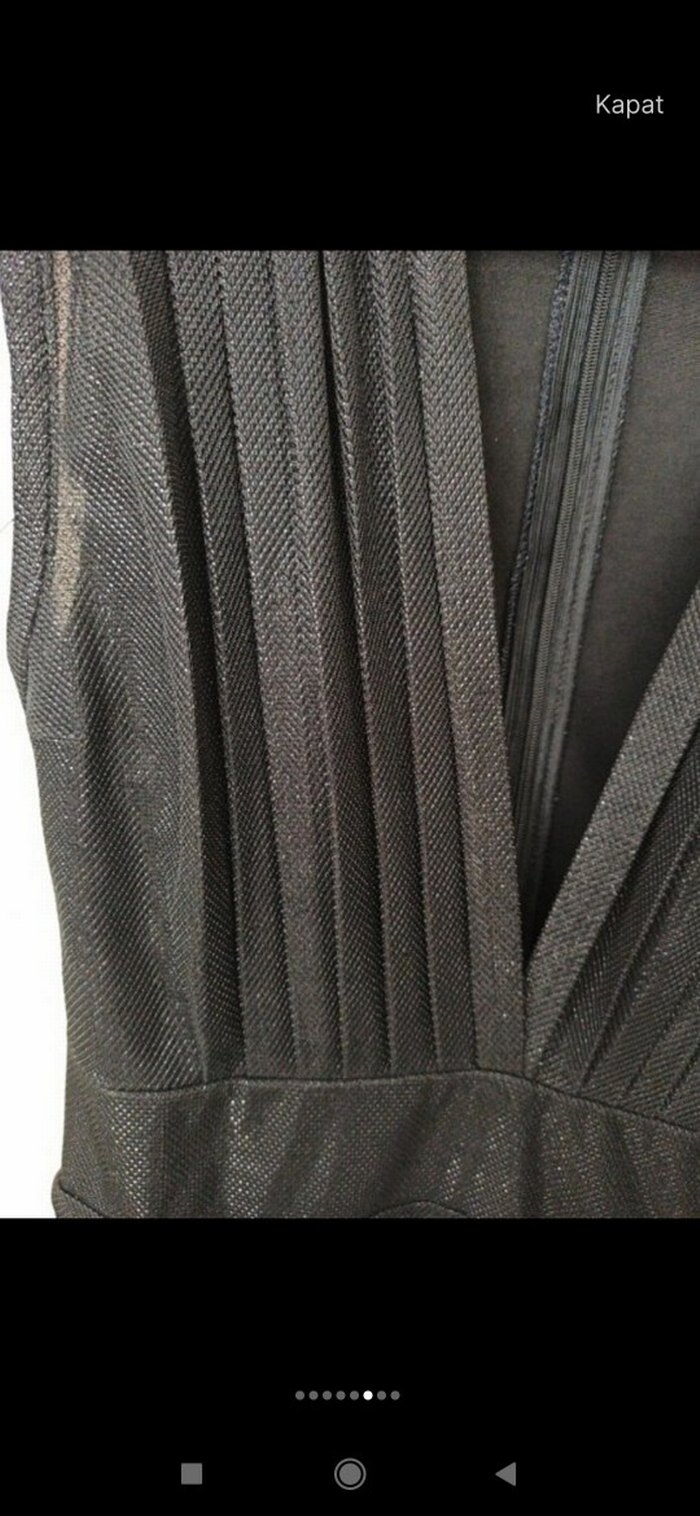 Kadın Siyah Pilili V Yaka abiye tulum - Görsel 4