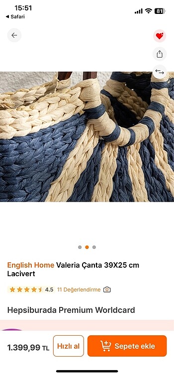 Beden English Home Hasır çanta
