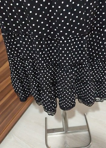 Diğer Siyah Puantiyeli Fırfırlı Mini Etek