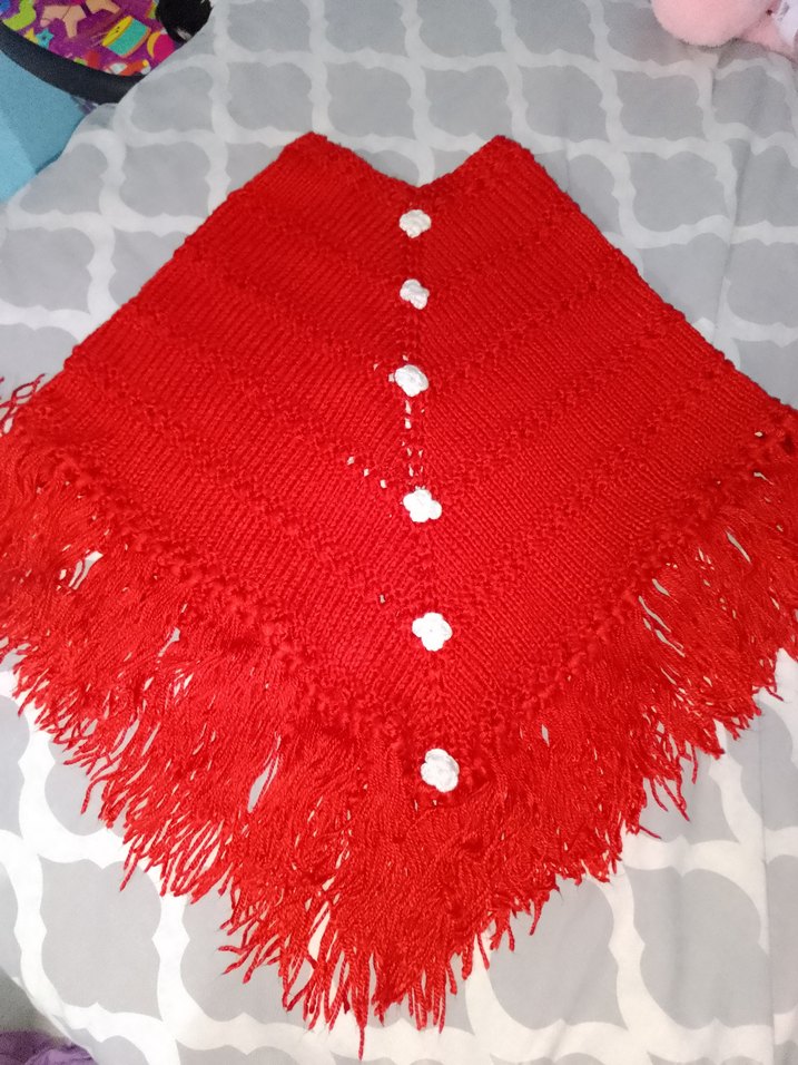 Kız Çocuk Kırmızı Örgü Panço - Görsel 3