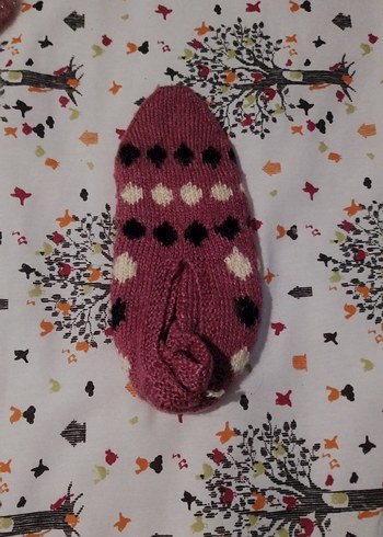 Bordo Nakışlı Kız Çocuk Örgü Ev Terliği - Görsel 2