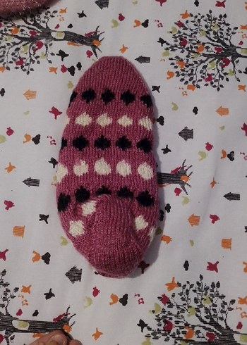 Bordo Nakışlı Kız Çocuk Örgü Ev Terliği - Görsel 3