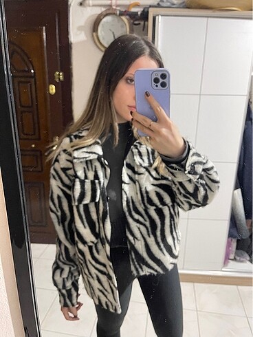 Bershka zebra desen yün gömlek ceket