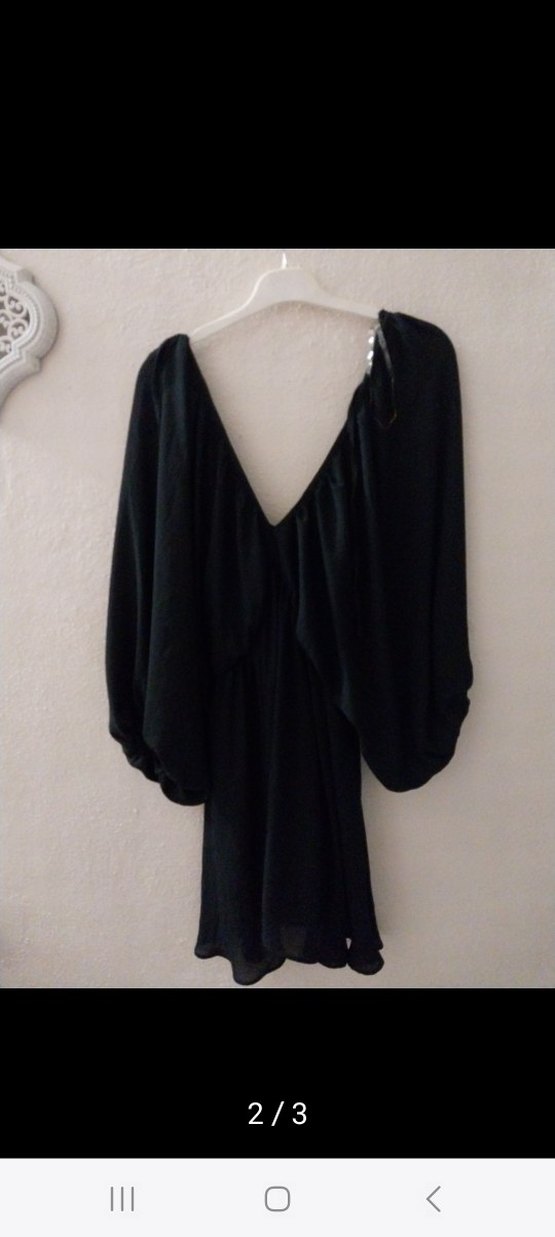 Siyah Drapeli V Yakalı Mini Elbise - Görsel 2