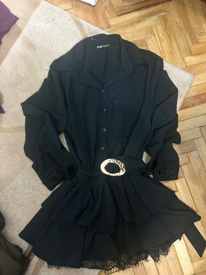 L beden  gold kemerli Mini Elbise - Görsel 2