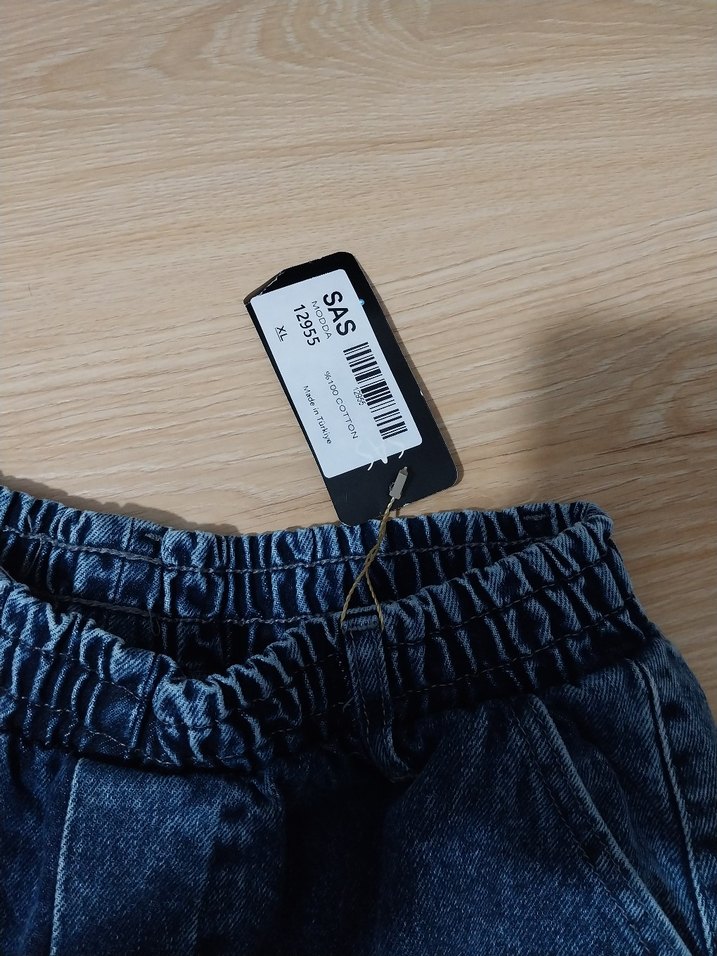 XL beden oversize  beli lastikli Bol Kesim Kot Pantolon - Görsel 4