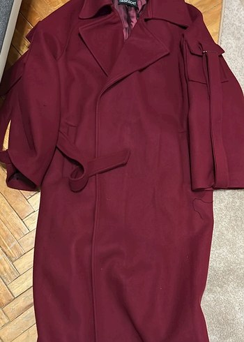 Oversize kuşaklı kol detaylı kaban - Görsel 2