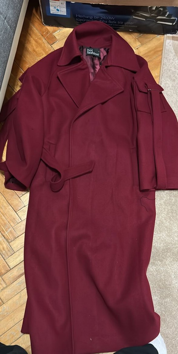Oversize kuşaklı  kol detaylı kaban - Görsel 2