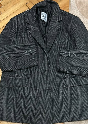 Standart beden Gri Düğmeli Kadın Blazer Ceket - Görsel 2