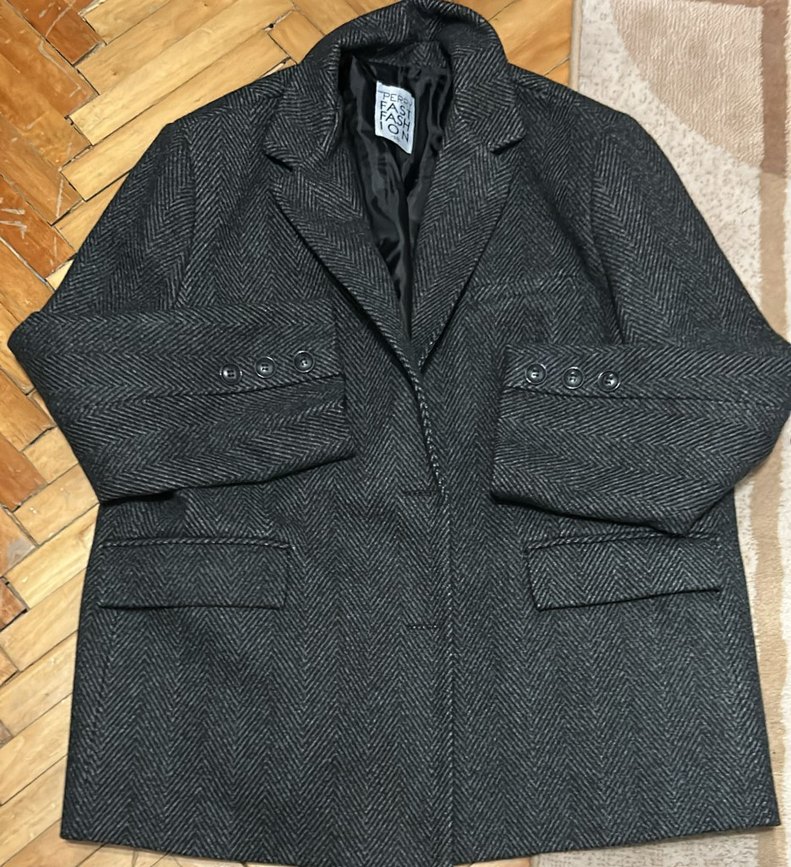 Standart beden Gri Düğmeli Kadın Blazer Ceket - Görsel 2