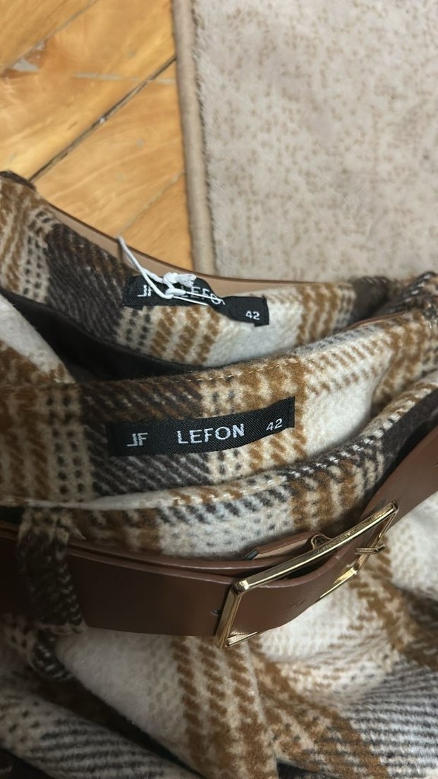 XL Kahverengi Ekoseli Kemerli piliseli  mini Etek - Görsel 3