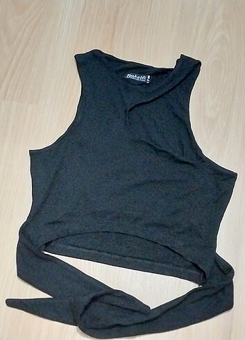 Diğer XL beden bağlamalı crop basic tişört
