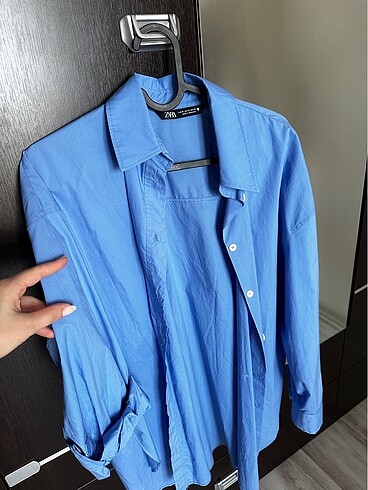 Zara oversize mavi poplin gömlek