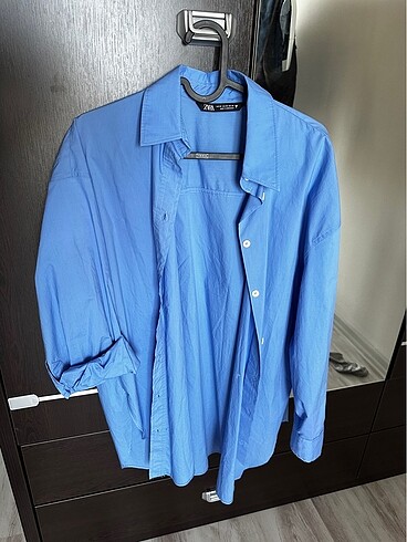 xs Beden mavi Renk Zara oversize mavi poplin gömlek