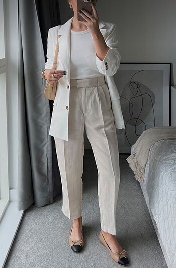 36 Beden camel Renk H&M meşhur keten havuç pantolon