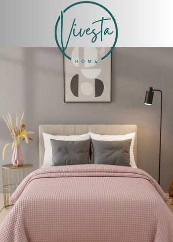 Pudra Rengi Pamuklu Çift Kişilik Waffle Pike - Görsel 3