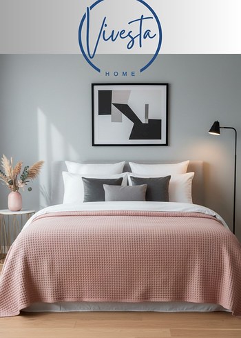 Pudra Rengi Pamuklu Çift Kişilik Waffle Pike - Görsel 2