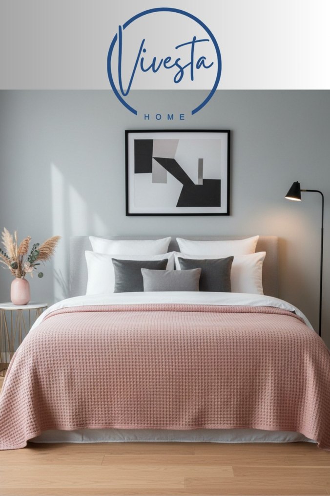 Pudra Rengi Pamuklu Çift Kişilik Waffle Pike - Görsel 2