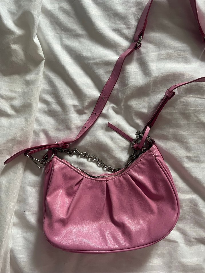 Pembe Zincir Detaylı Deri Kadın Çanta - Görsel 2