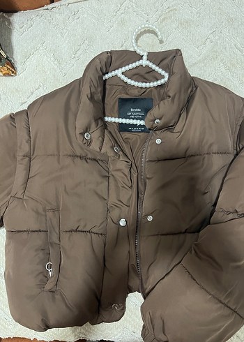 Düğmeli Kahverengi Kadın Kışlık Mont - Görsel 4