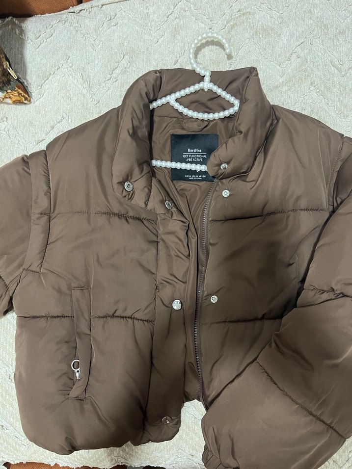 Düğmeli Kahverengi Kadın Kışlık Mont - Görsel 4